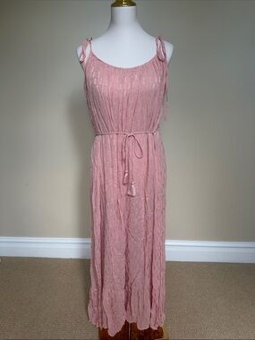 Lovestitch Pink Metallic Textured Tie Strap Maxi Dress S/M Boho